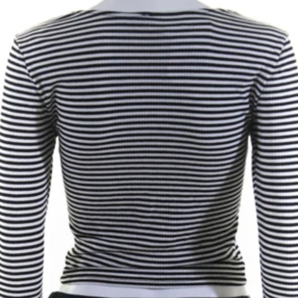 NWT Black & White Striped Lace Up Ribbed Crop Top - Picture 3 of 4